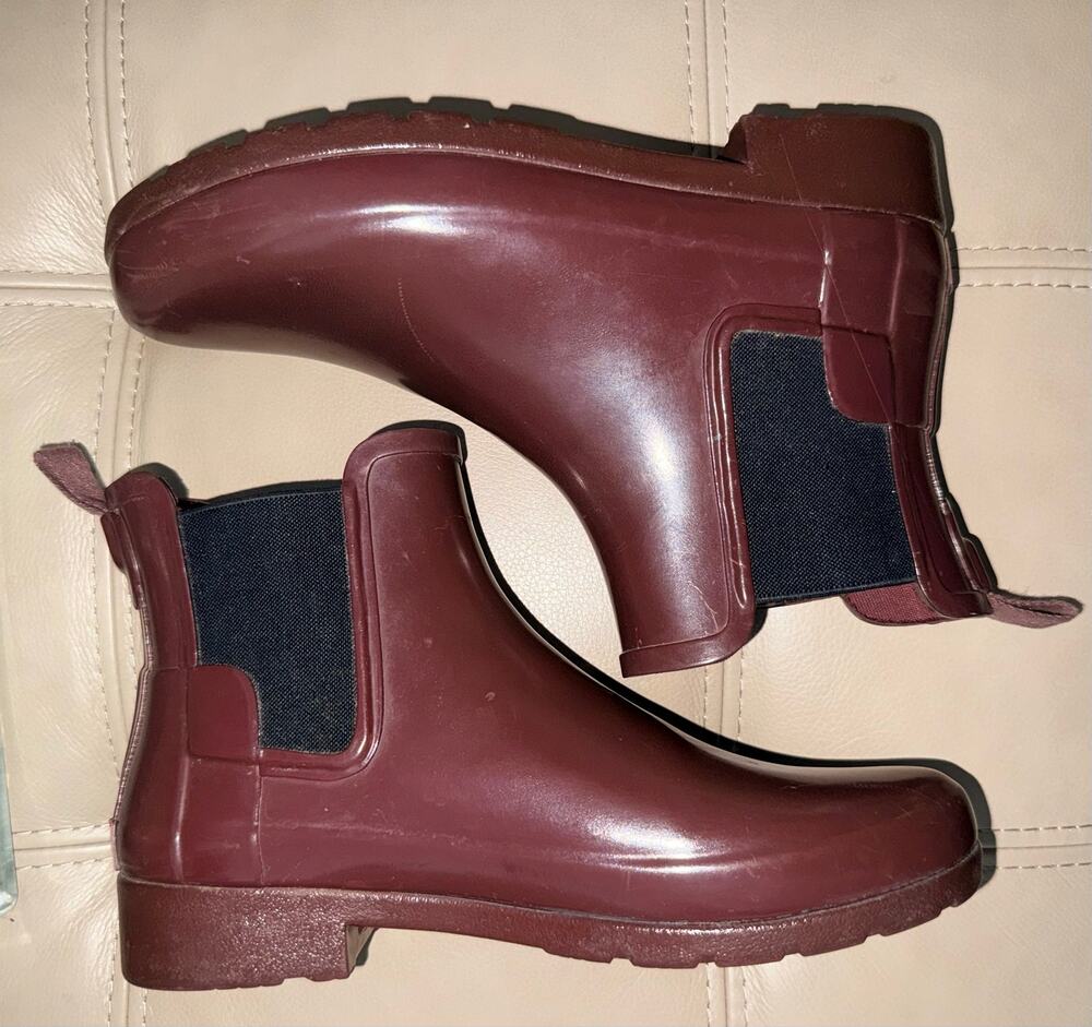 HUNTER Sz 6 Original Chelsea Short Ankle Rubber Rain Boot Burgundy